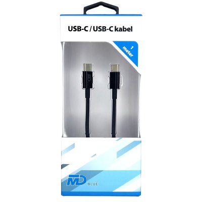 MDB KABEL USB-C NAAR USB-C 1MTR ZW - Mdblue oplaadkabel c naar c 1 meter zwart voorkant - *0010228824