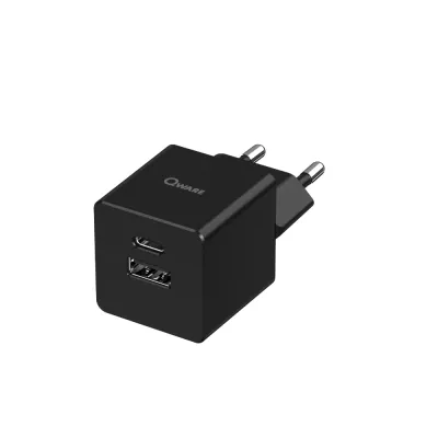 QWARE ADAPTER 20W FAST USB-C+USB-A BLACK - 8718657553993 - QWAC20BK