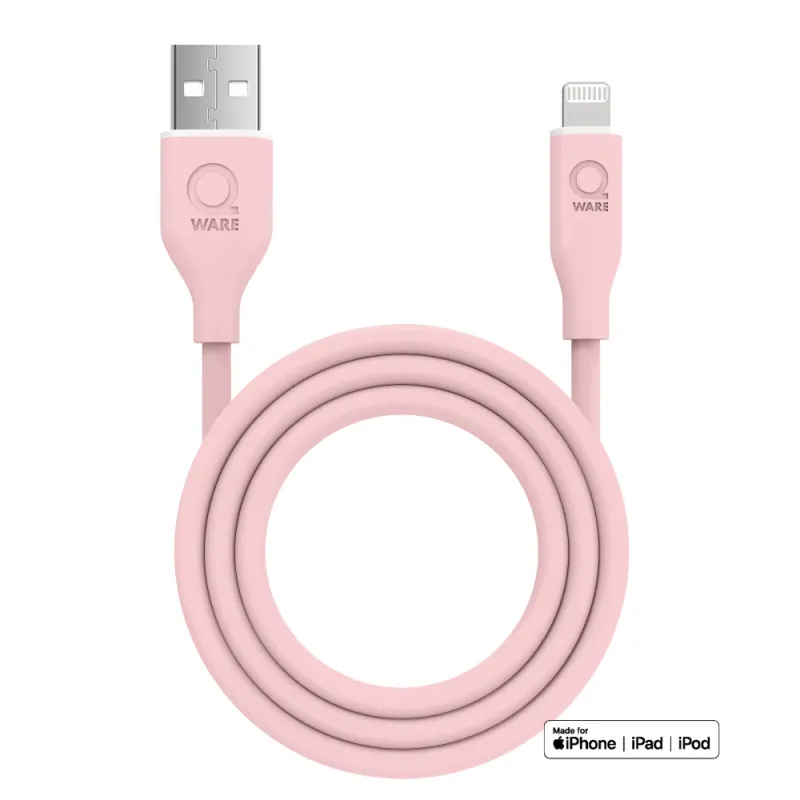 QWARE IPHONE SILICONE USB A - 8PINS PINK - 8718657554105 - QWCB35PK