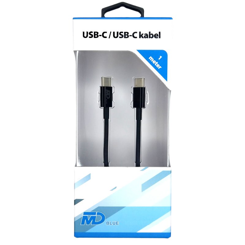 MDB KABEL USB-C NAAR USB-C 1MTR ZW - Mdblue oplaadkabel c naar c 1 meter zwart voorkant - *0010228824